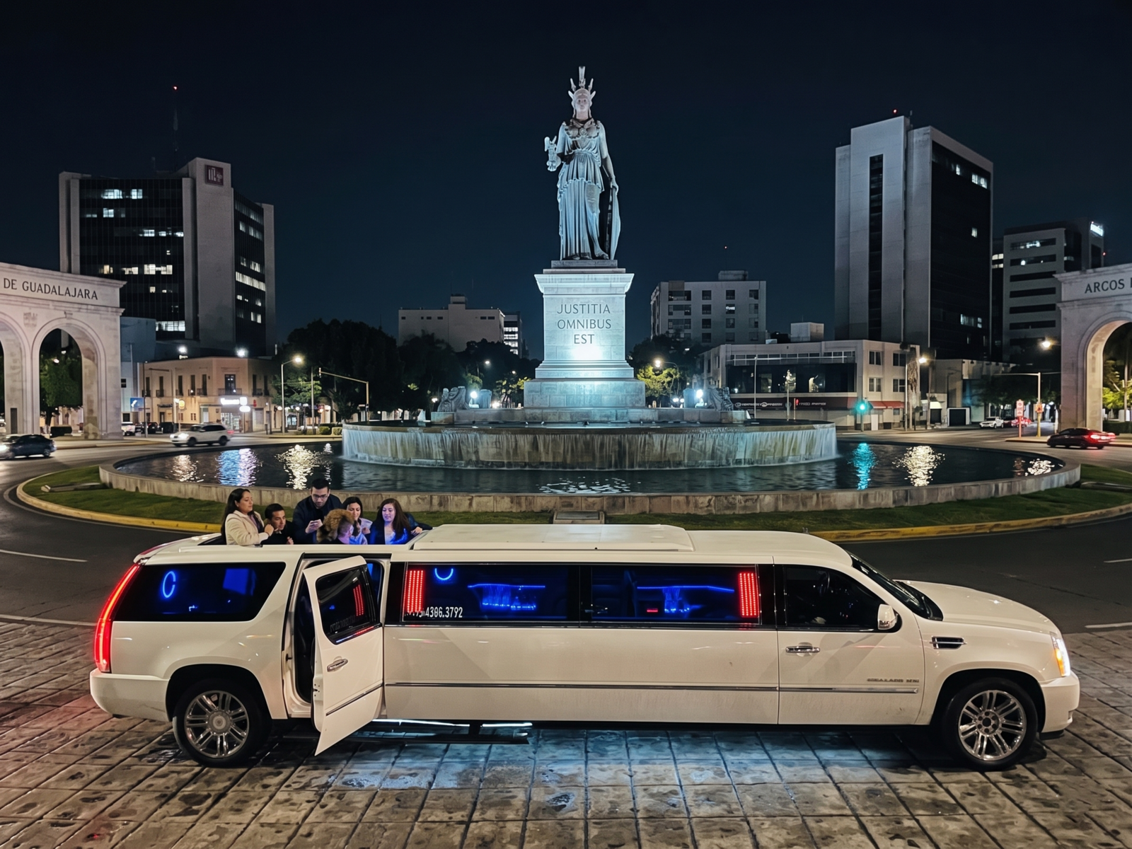 Servicio de limusina rodeando la glorieta de minerva en guadalajara